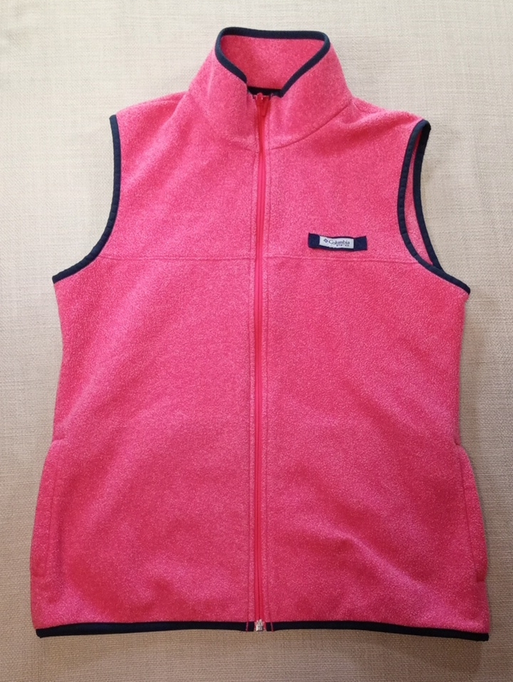 Women's Size Small Columbia Pink Fleece Vest with Navy Trim